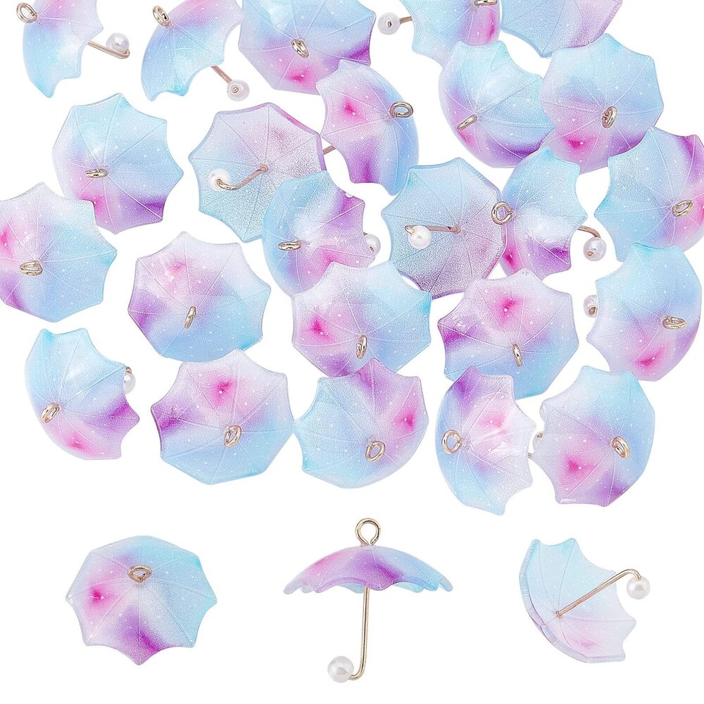 7760 1 Box 24 Pcs Umbrella Charms Pendants with Golden Plated Brass Loops